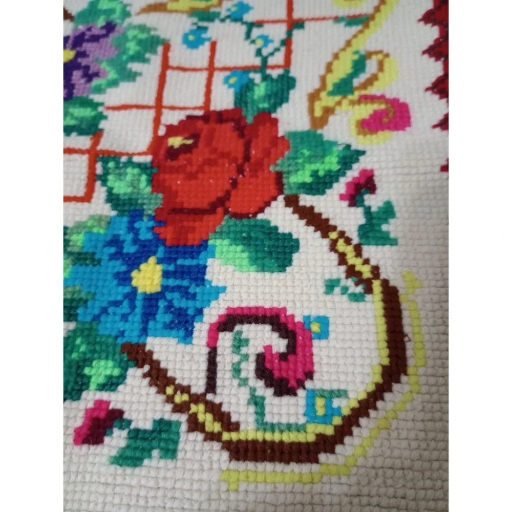 Vintage Handmade Needlepoint Throw Pillow Cover 12